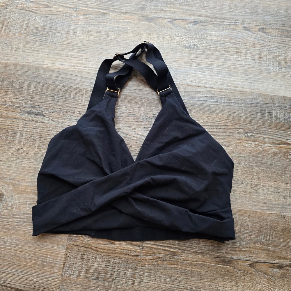 Buffbunny Collection Black Wrap Front Sports Bra Adjustable Straps Size XL